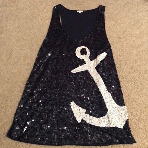 J crew sequin anchor navy tank
